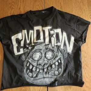Mixed Emotion Black Graphic Muscle Tee Cropped Raw Edge Streetwear Shirt Large